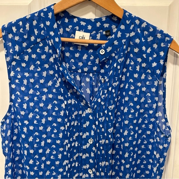 Cabi Blouse Womens Electric Blue Peplum Ruffle Sleeveless Sheer 5530, Size Med - Picture 2 of 5